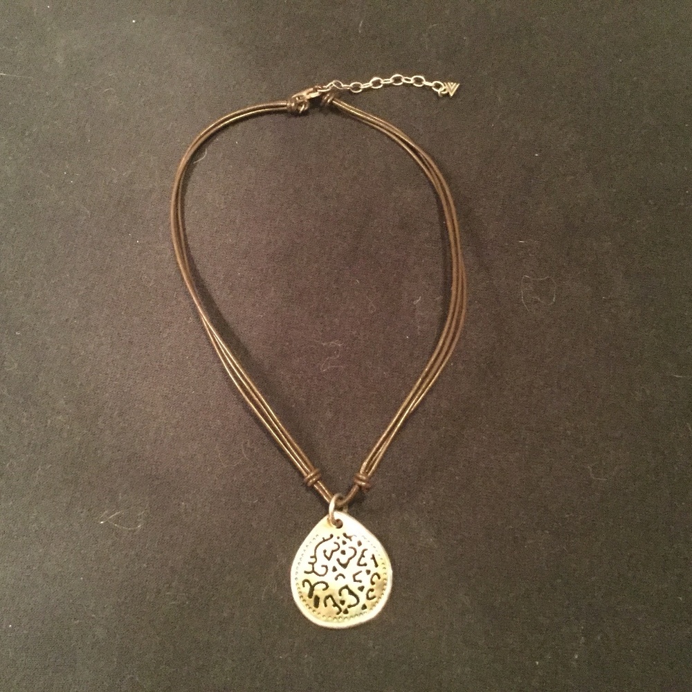 Silpada Carved abalone shell pendant on brown cord